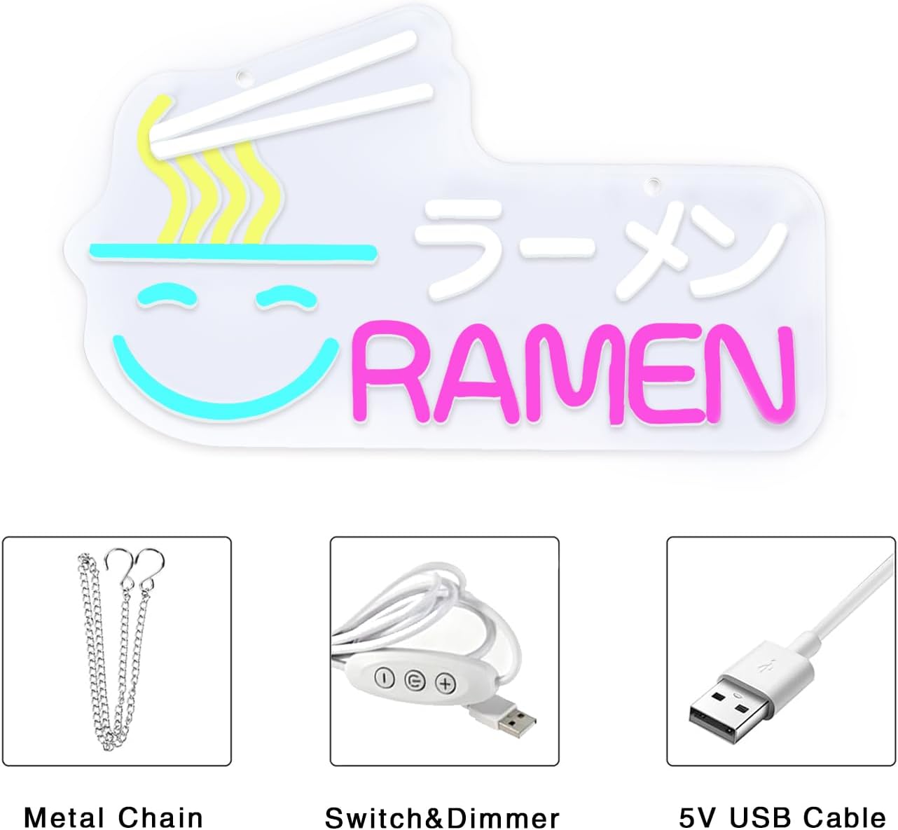 Japanese Ramen Neon Sign USB Powered Noodle Shop LED Sign with Chopsticks Design 16.54"*9.06" Minimalist Wall Decor Light for Home Kitchen Ramen Restaurants Food Courts Decoration image 5