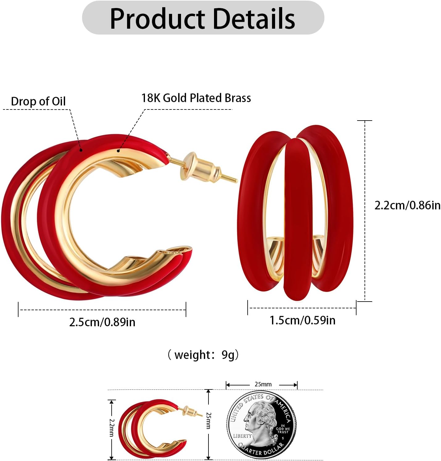 Gold Chunky Triple Hoop Earrings, Thick Three Open Hoop Earrings for Women Trendy Jewelry Gifts - Image 2