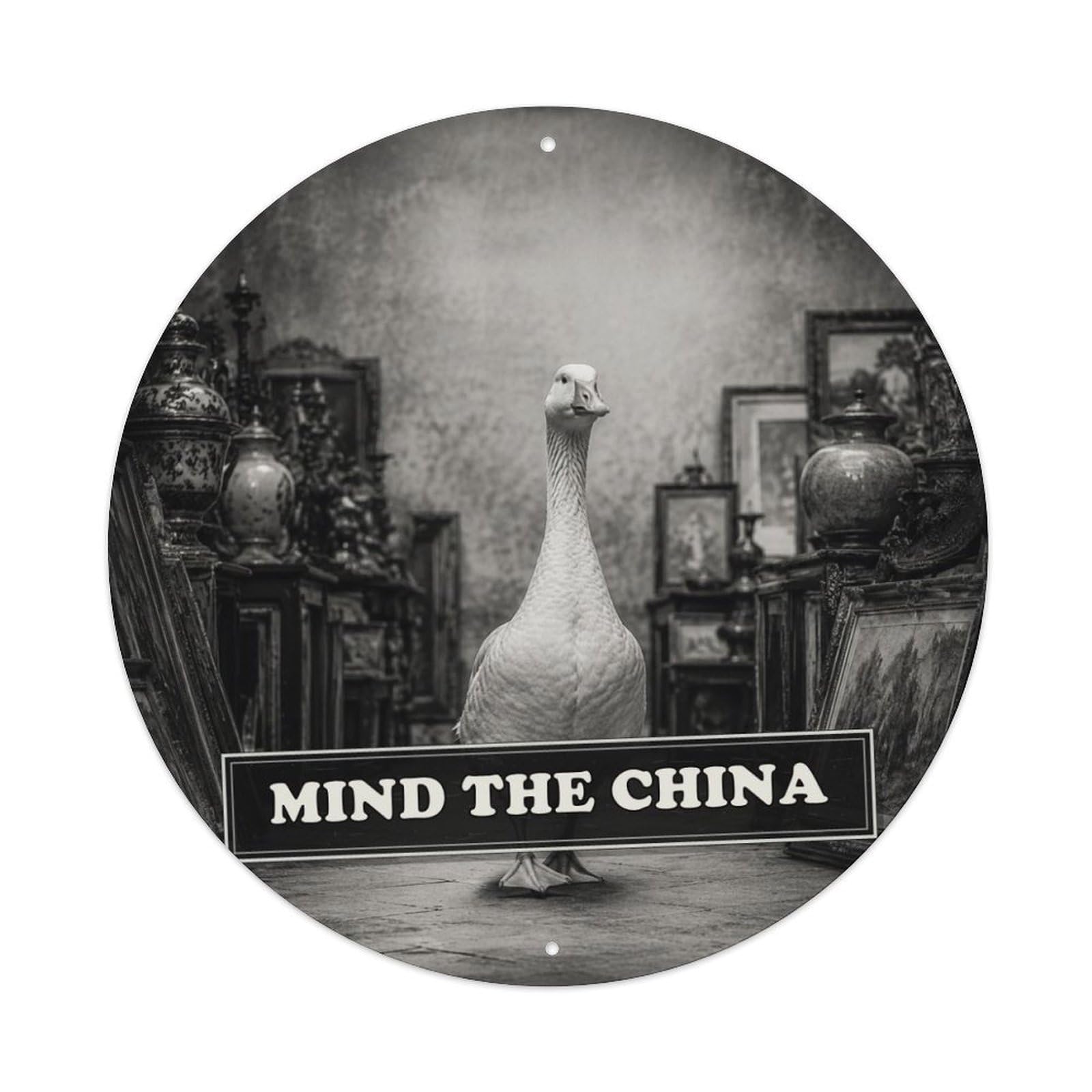 Farm Animal Goose Antique British Anthropomorphic Satire Metal Tin Sign Plaque Wall Decor for Cafe, Man Cave, Club Bar, Office, Home Garden Round Metal Poster 8x8Inch