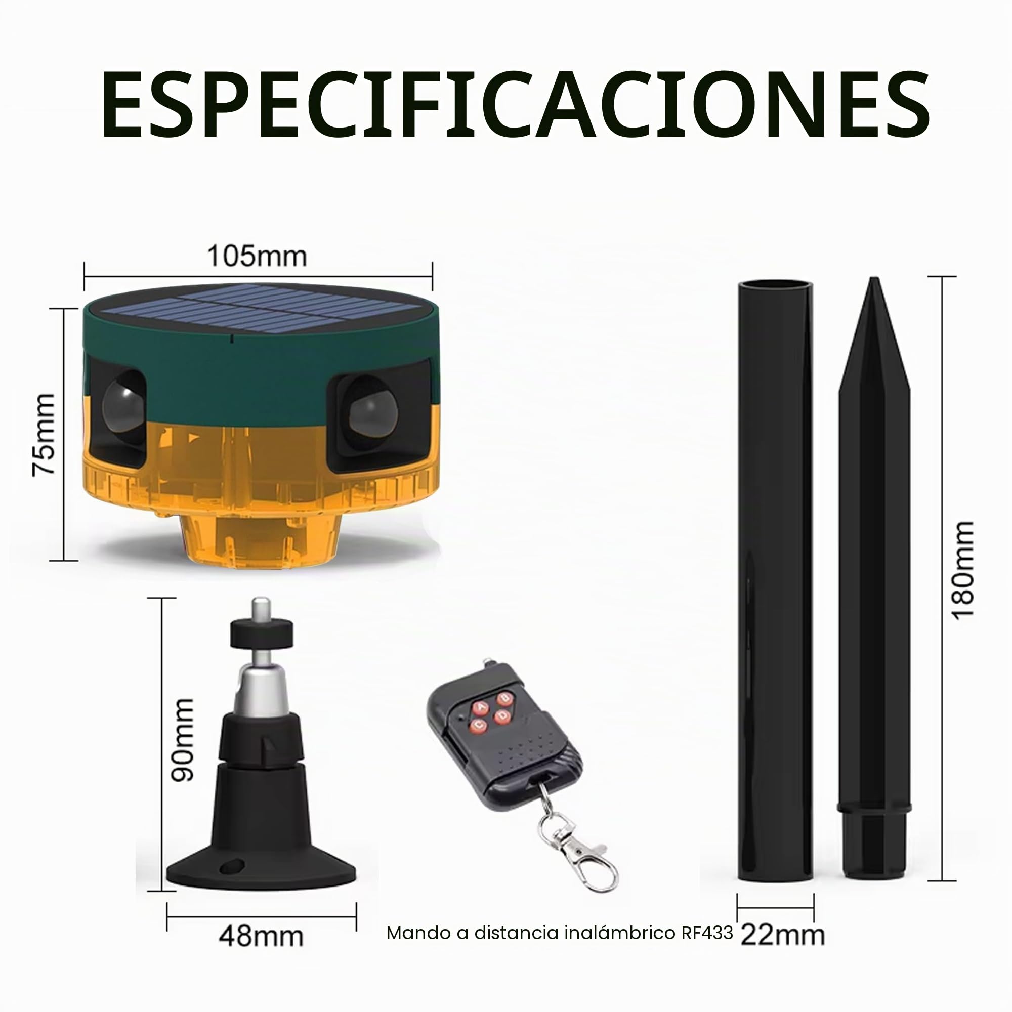 Alarma con Sensor de Movimiento Solar para Exteriores: Sonido de ladridos de Perros y Disparos, Sirena Fuerte de 129 db, admite grabación, 13 Tipos de Sonido (4 Pack)