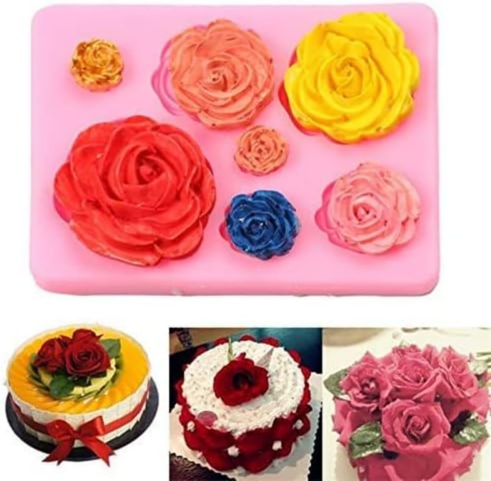 Silicone Rose Flower Fondant Mold Roses Shape Cake Cupcake Top Decoration Mould for Chocolate Handmade Candy Making Pastry Candle DIY Dessert Tool (Small Rose Mold)