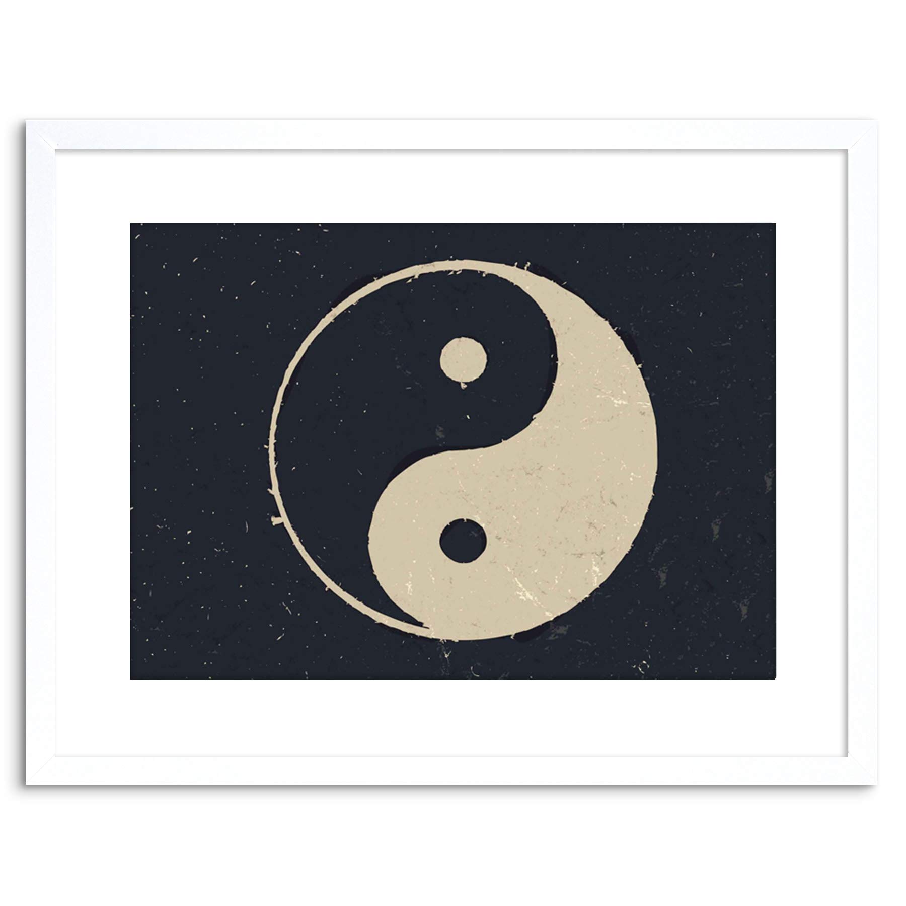 Wee Blue Coo Painting Drawing Taoist Philosophy Yin Yang Black White Framed Wall Art Print