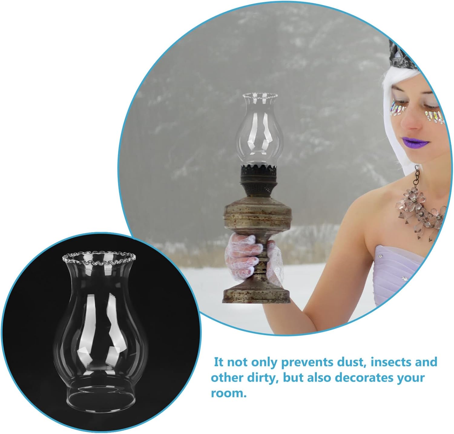 Oil Lamp Parts, Lamp Glass Hooded Chimney Oil Chimney Hurricane Glass Replacement Clear 3 Inch Base for Kerosene Shade