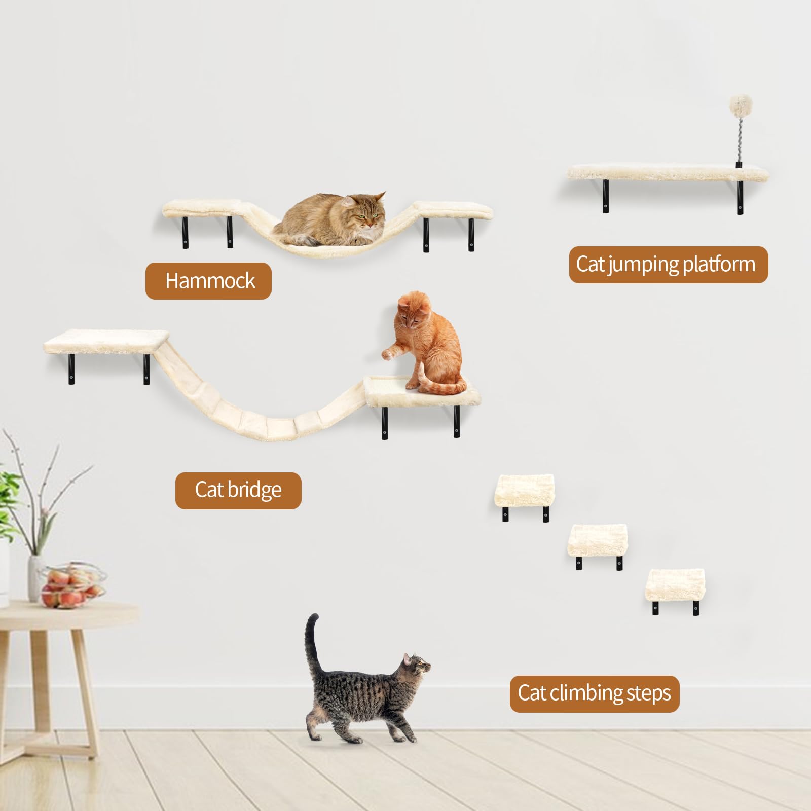 Katzen XXL Set - Katzenwand, Katzentreppe, Katzenbaum, Kratzbrett, Kratzbaum, Wandmöbel - 6-teiliges Katzen Wandelemente für Catwalk (Rauchgrau)