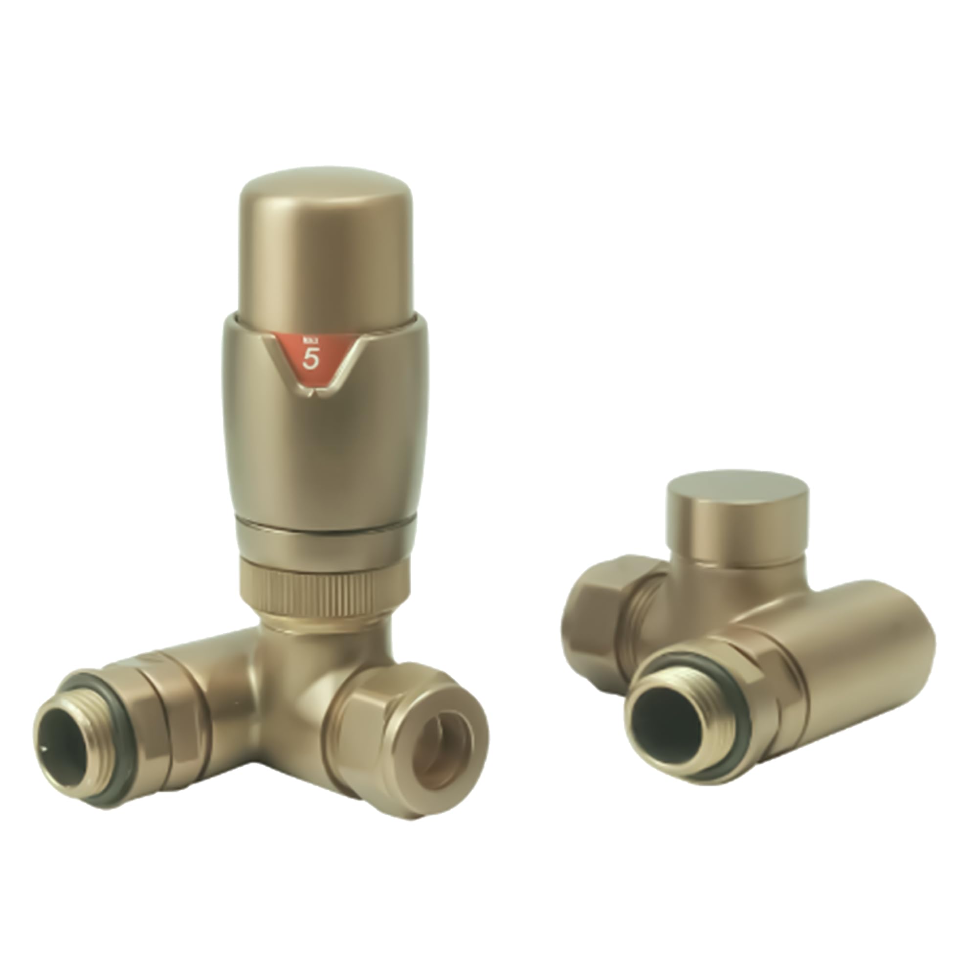 Dual Fuel Thermostatic Radiator Valve Brushed Brass Corner - 1/2" x 15mm