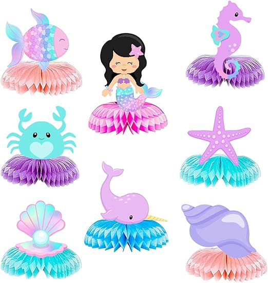 8 Pcs Mermaid Honeycomb Centerpiece Under the Sea Table Decorations Ocean Themed Marine Creature Decoration Fish Ocean Sea Animal Table Honeycomb for Beach Themed Birthday Party