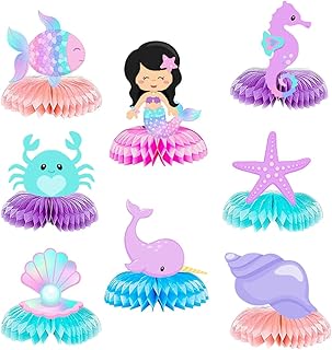 8 Pcs Mermaid Honeycomb Centerpiece Under The Sea Table Decorations Ocean Themed Marine Creature Decoration Fish Ocean Sea Animal Table Honeycomb for Beach Themed Birthday Party