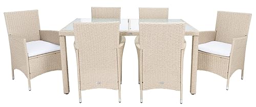 SAFAVIEH Outdoor Collection Jolin Wicker Cushion 7-Piece Dining Set PAT7706B-3BX,