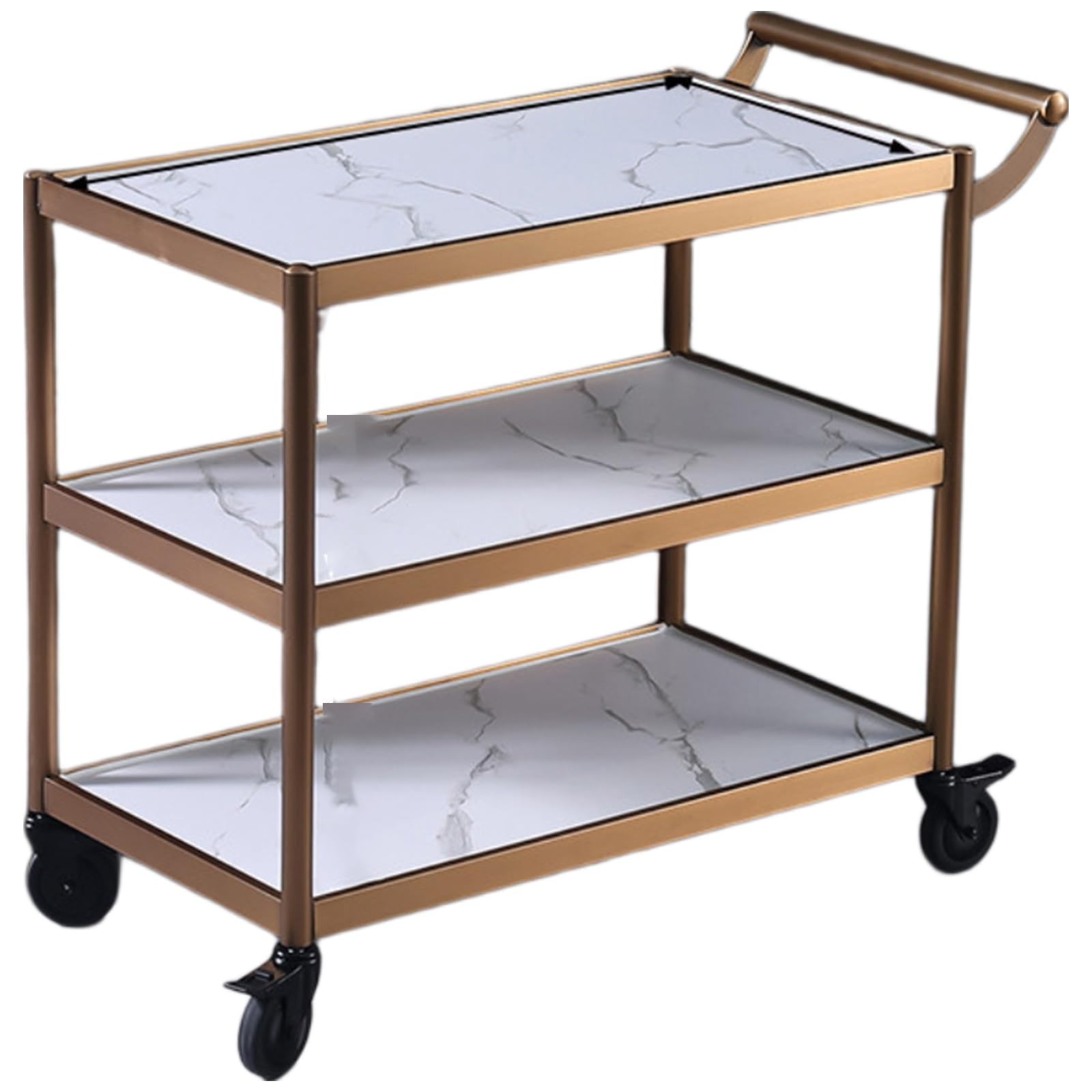 Kiboncy A Rolling Bar Cart, 3 Layer Solid Wood Shelves Lockable Silent Casters Commercial Food Wine Serving Trolley For Hotel Restaurant(A)