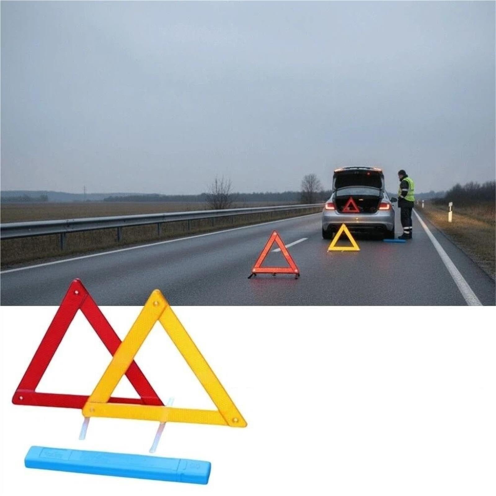 Notfall reflektierende Dreiecke Zeichen Reflektierendes Notfall-Warndreieck mit Metallhalterung, gefaltetes Schild, 2-teiliges Set