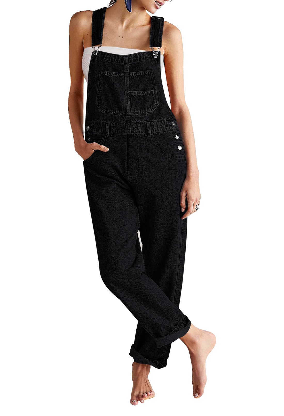 Sovoyontee Peto de verano para mujer, holgado, largo vaquero, mono con tirantes