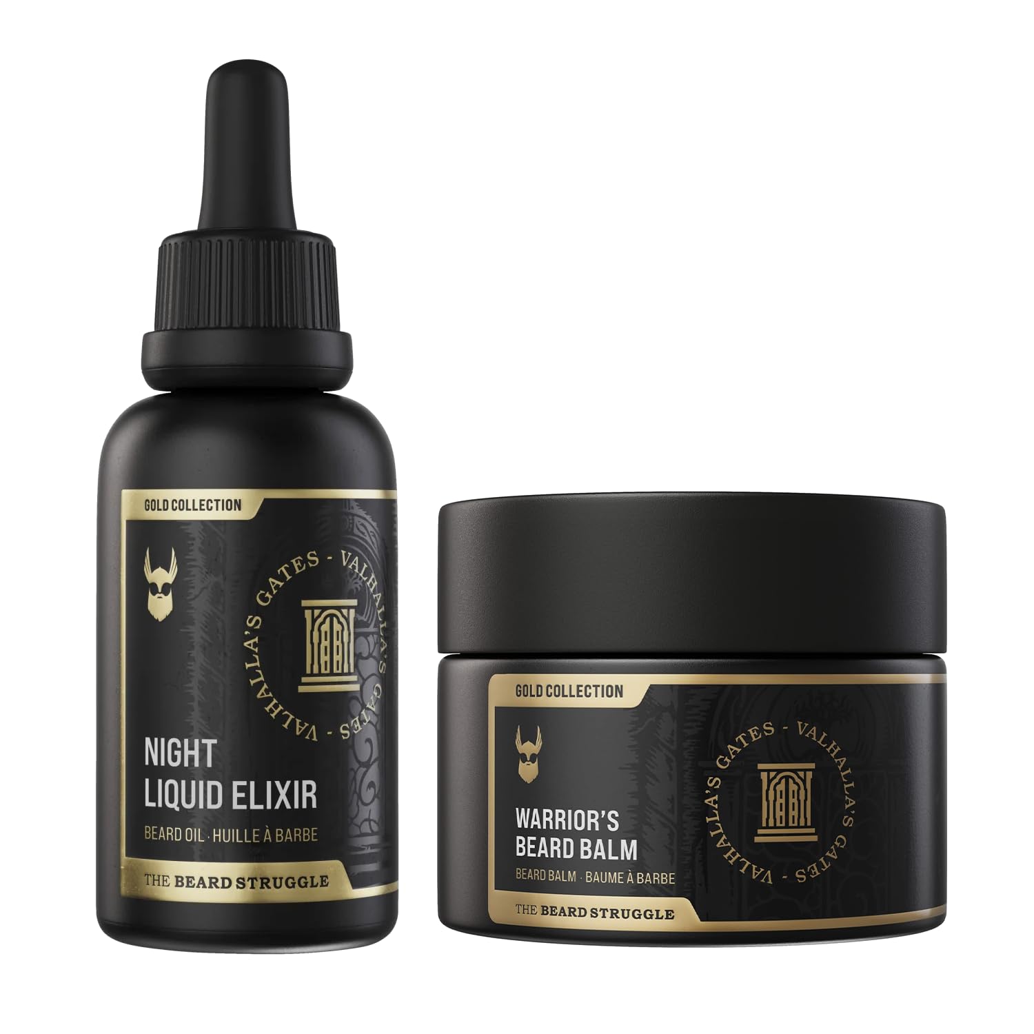 The Beard Struggle Warrior’s Beard Balm & Night Liquid Elixir Beard Oil Bundle Moisturizing, & Healthier Beard Growth - Gold Collection - Valhalla's Gates