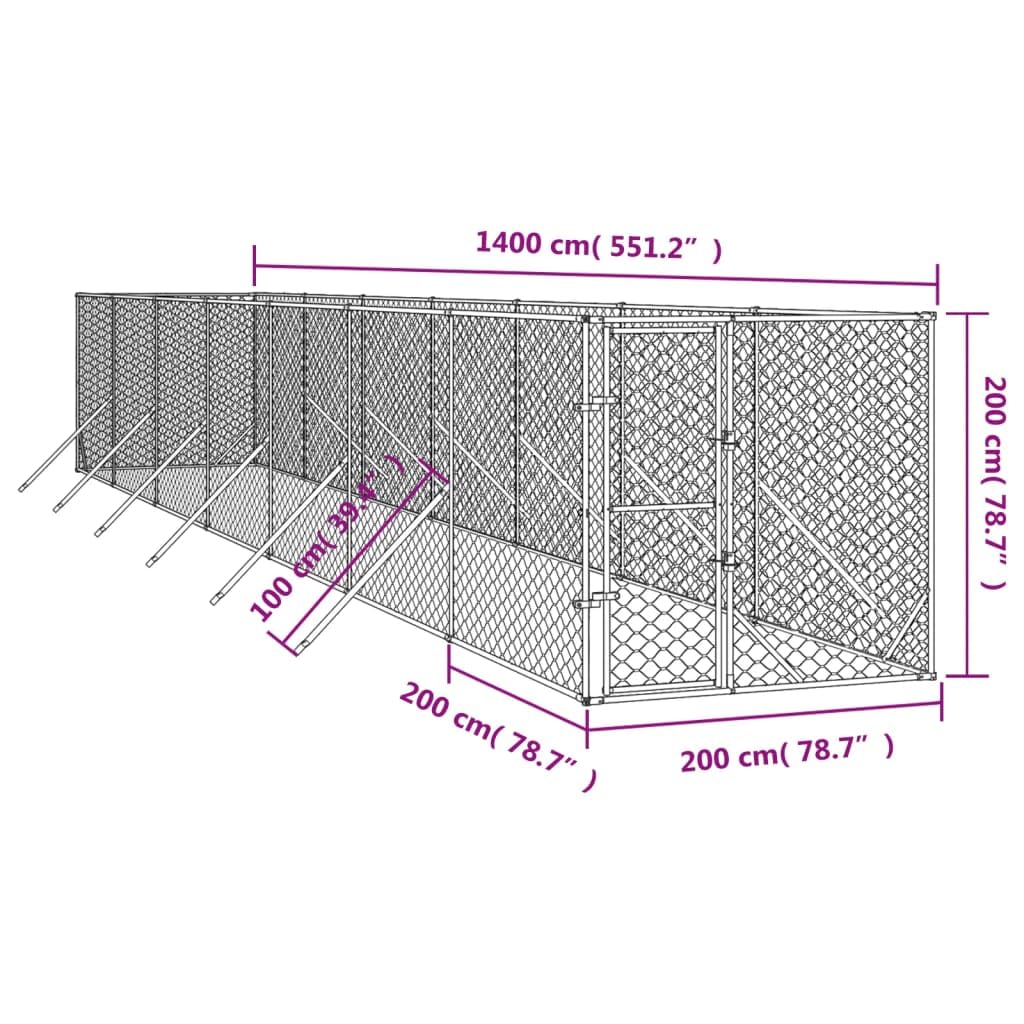 ShGaxin Zewnętrzne legowisko dla psa srebrne 2 x 14 x 2 m ze stali ocynkowanej, artykuły dla zwierząt, zwierzęta domowe - artykuły, artykuły dla psów, legowiska i wybiegi dla psów-3190454