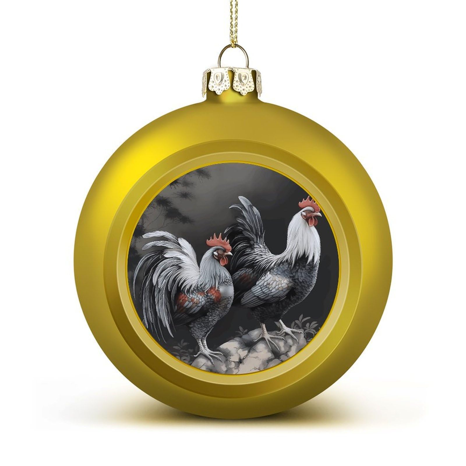 Rooster Pattern Christmas Balls Ornaments for Xmas Christmas Tree 1.6" Hanging Shatterproof Xmas Balls Hanging Decor Pendants for Holiday Party Outdoor Indoor DIY Craft Supplies