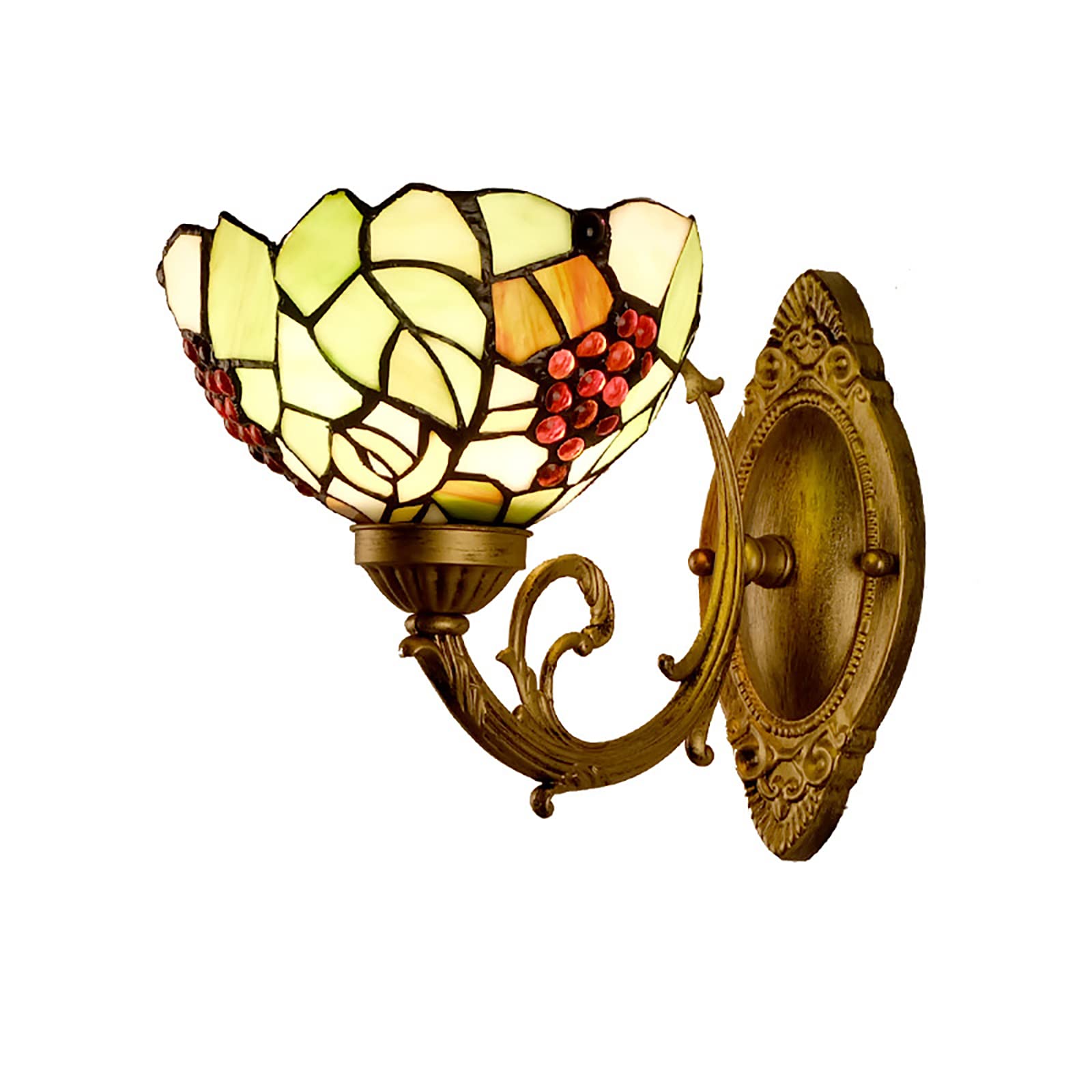 NHPJFDC Red Crystal Grapes Stained Glass Tiffany Wall Sconce, Rustic Victorian Style Handicrafts Wall Light, E27 Antique Wall Lamp For Living Room Bedroom Bathroom Stairway