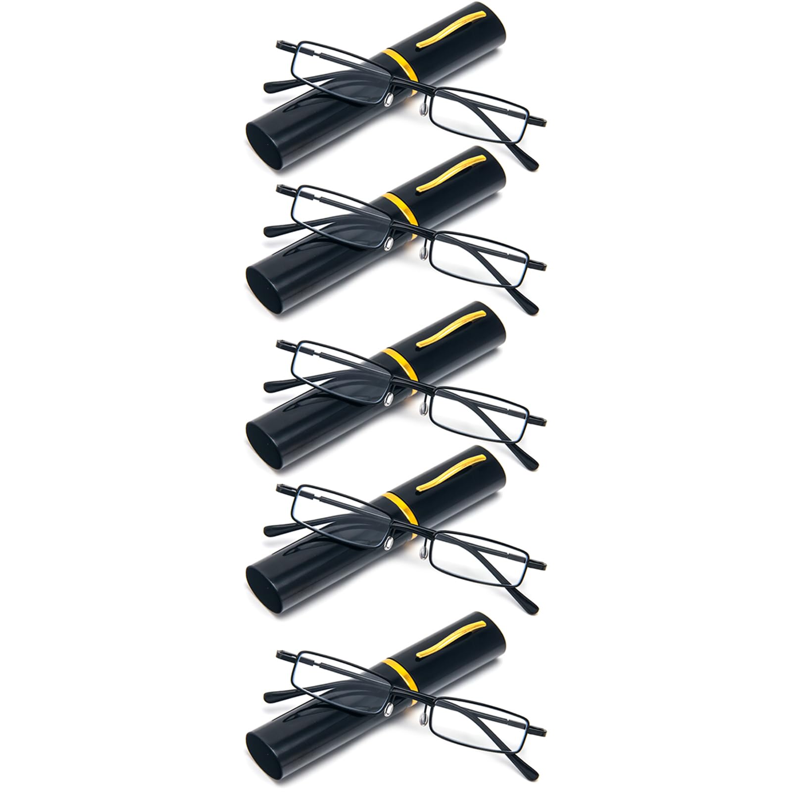 REAVEE 5 Pack Portable Slim Reading Glasses for Men Women, Computer Blue Light Blocking with Small Pocket Compact Pen Case