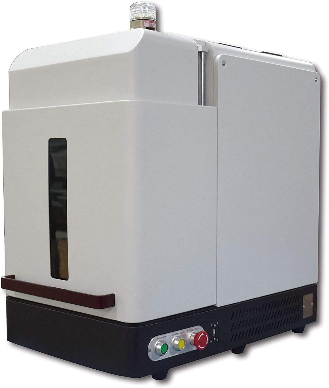 50W Enclosure Type JPT Fiber Laser Marking Machine Fiber Laser Engraver Laser Marker 110×110mm Lens and D69 Rotary Axis Class 1 Laser Output Power 0.39mW