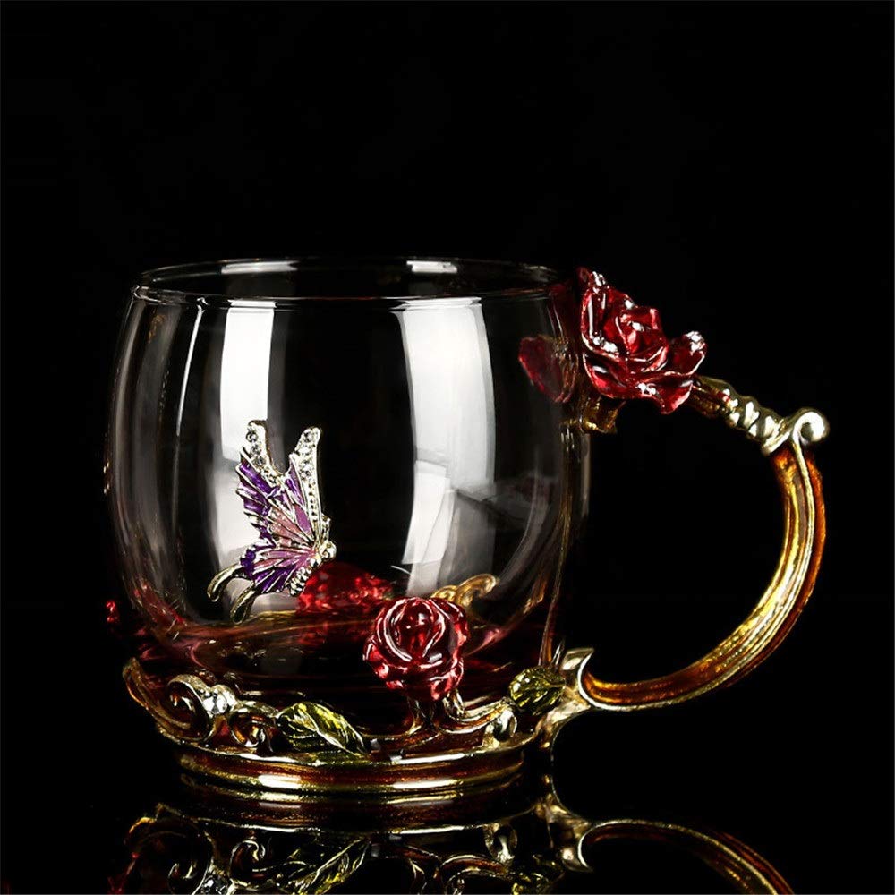 Porcelanowe filiżanki do kawy, piękne szklane filiżanki do kawy, łyżeczki do kawy, prezenty ślubne i kwiaty na rocznicę do domu i restauracji (kolor: czerwony, rozmiar: S) (czerwony duży)