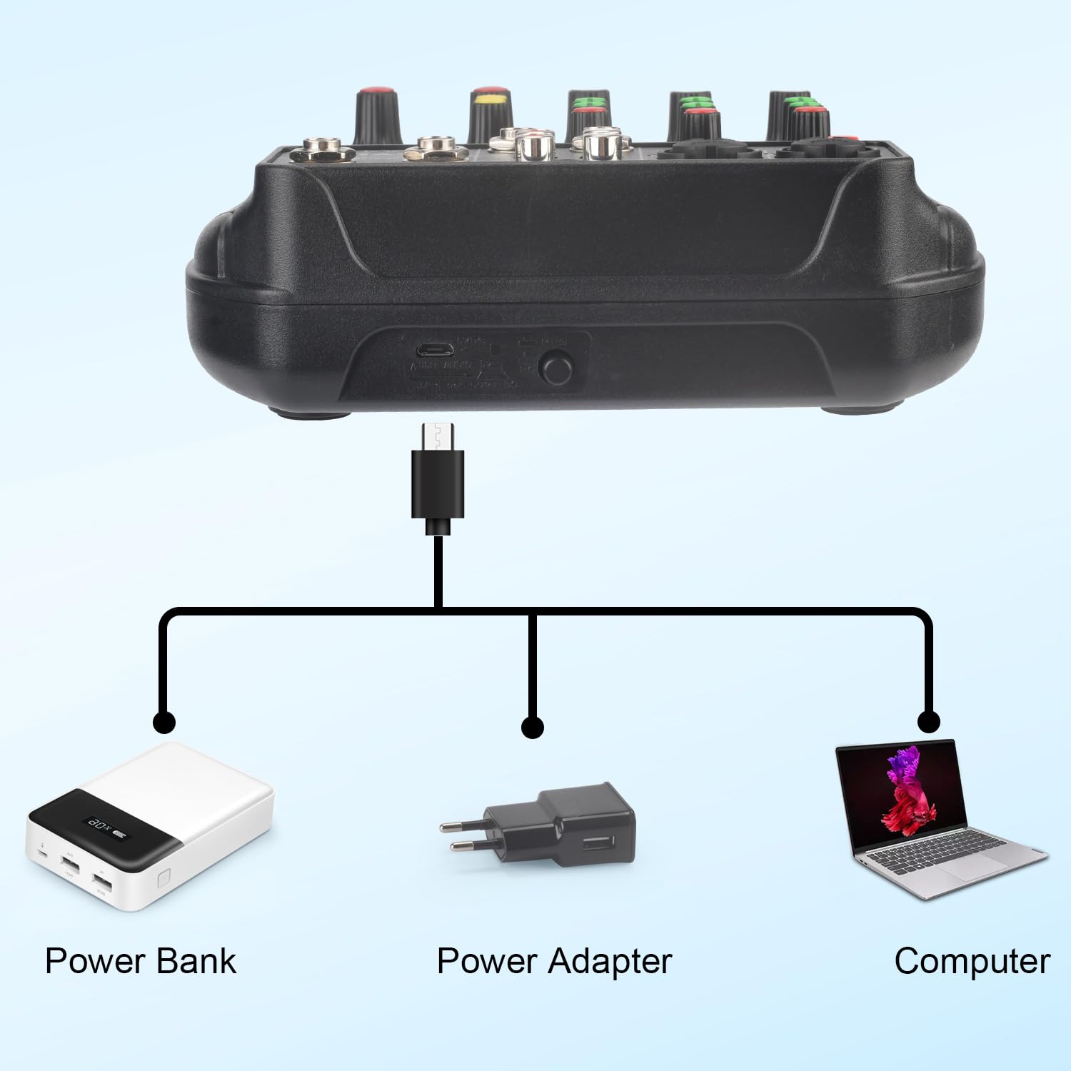 Mixer Audio, Mixer audio portatile Effetto 4 canali 48V Bluetooth Mini console USB Riproduci musica
