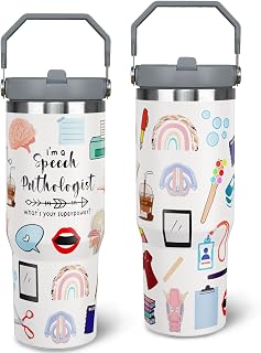 Speech Therapy 30 oz Tumbler with Handle and Straw Stainless Steel Insulated SLP Travel Coffee Mug Cups Speech Language Pathology Tumblers Speech Pathologist Therapist Gifts for Women