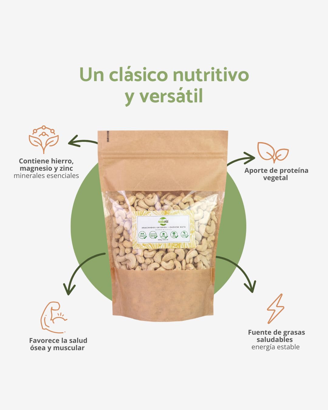 Natuvid Anacardi al Naturale (Interi) | 100% Pura Qualità Cruda (Non Tostati & Non Salati) | Ideali per Cucina Vegana, Formaggi Vegetali & Salse | Vegan