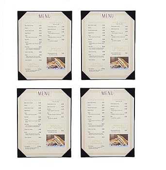 NJ Single Black Restaurant Menu Cover Holder, Cocktail Display, Bar Folder, Single View Menu Holder, for Restaurant, Bar, Lounge, Drinks, Wine List : 4 Pcs.