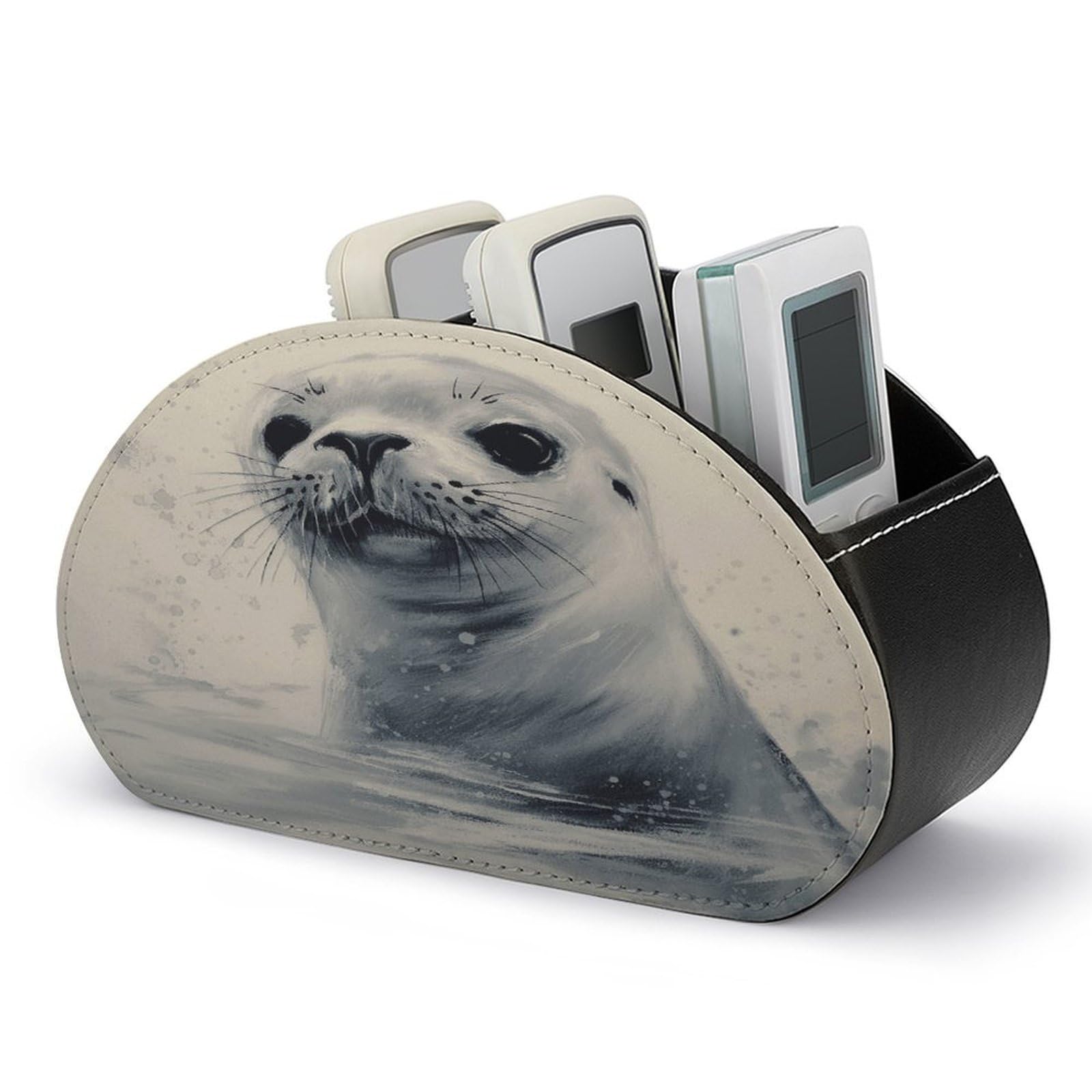 Btcowzrv Style Harp Seal Painting Remote Control Holder With 5 Compartments