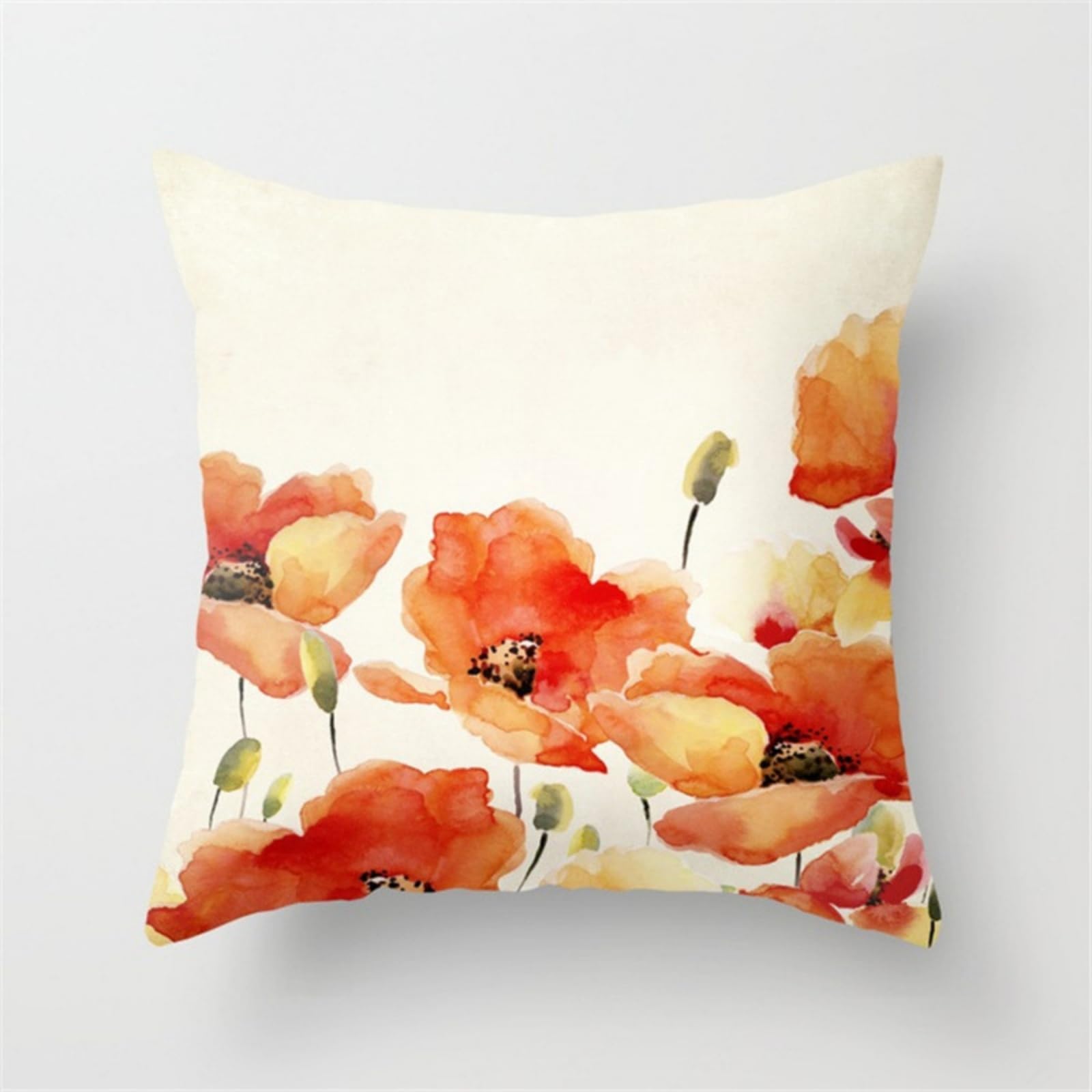 Cushion Covers 40cm x 40cm Orange Flowers Pillowcase Invisible Zipper