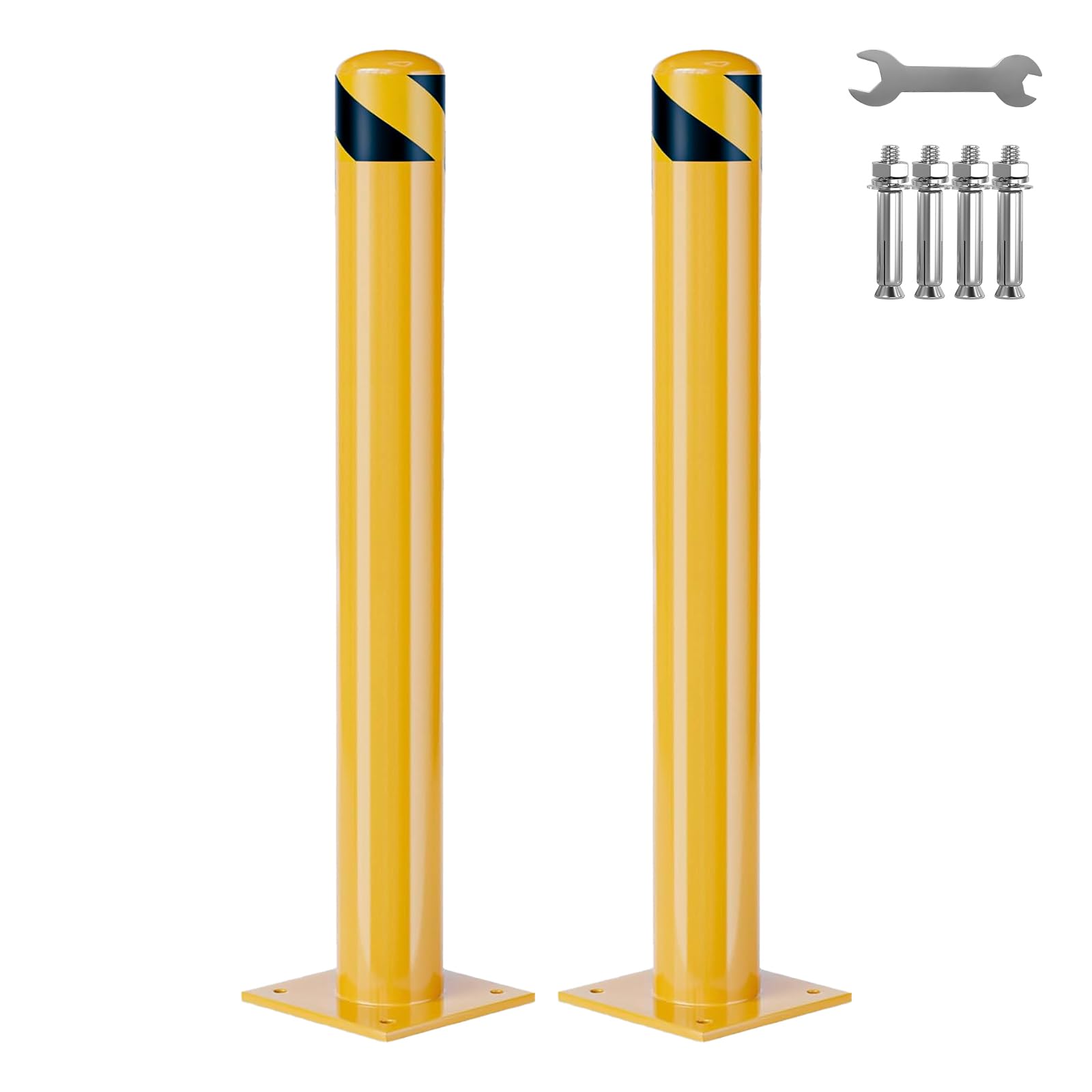 H 106 cm Borne de sécurité Haute visibilité en Acier – Lot de 2, Jaune | Protection robuste pour zones industrielles, installation facile, amovible – Idéal parkings et entrepôts
