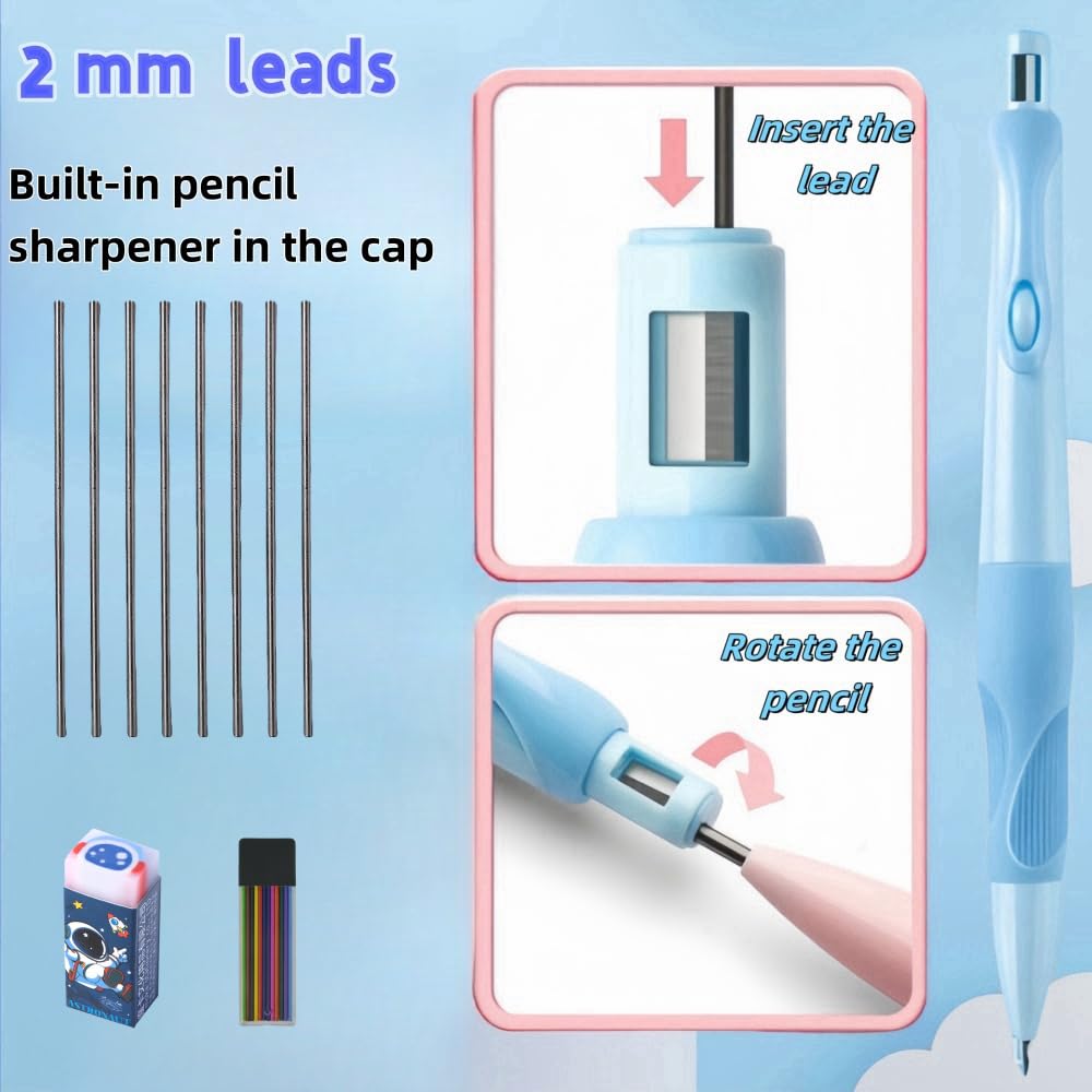 2,0 mm Druckbleistift für Kinder: Fat Grip Handschrift-Bleistift mit 14 Minen