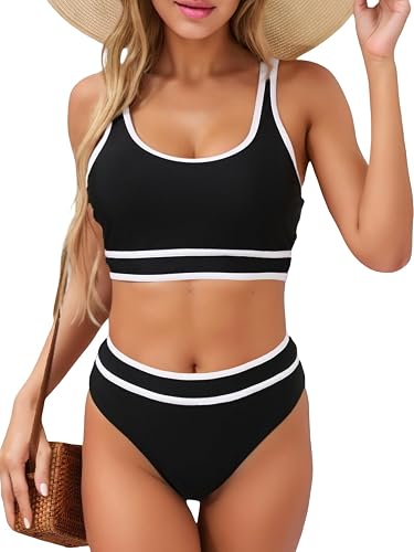 LUYOQUWEI Women's High Waisted Bikini Sets Color Block Two Piece Swimsuits Sport