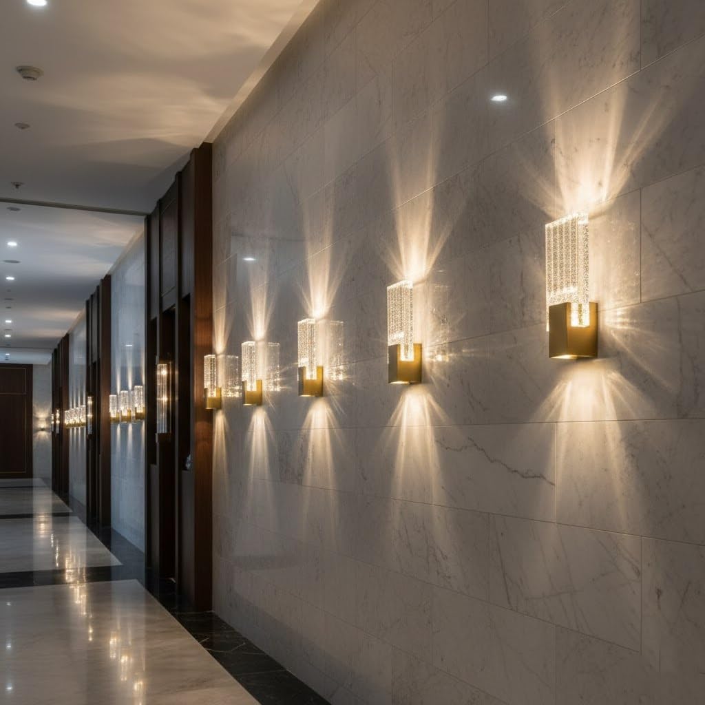 Vanity Wall Sconce, Gold Bubble Glass Wall Light, Rectangular LED Crystal Wall Lamp for Bedroom, Living Room, Hallway, Staircase, Powder Room, Luxury Fixture, Hotel, Entryway Parlor(Large)