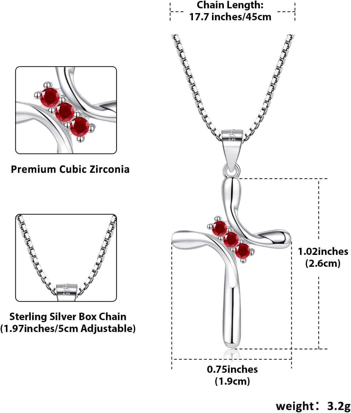 925 Sterling Silver Cross Necklaces for Women 12 Color Birthstone Necklace,Adjustable Cross Pendant With Cubic Zirconia,Ideal Hypoallergenic Jewelry Gift - Image 2