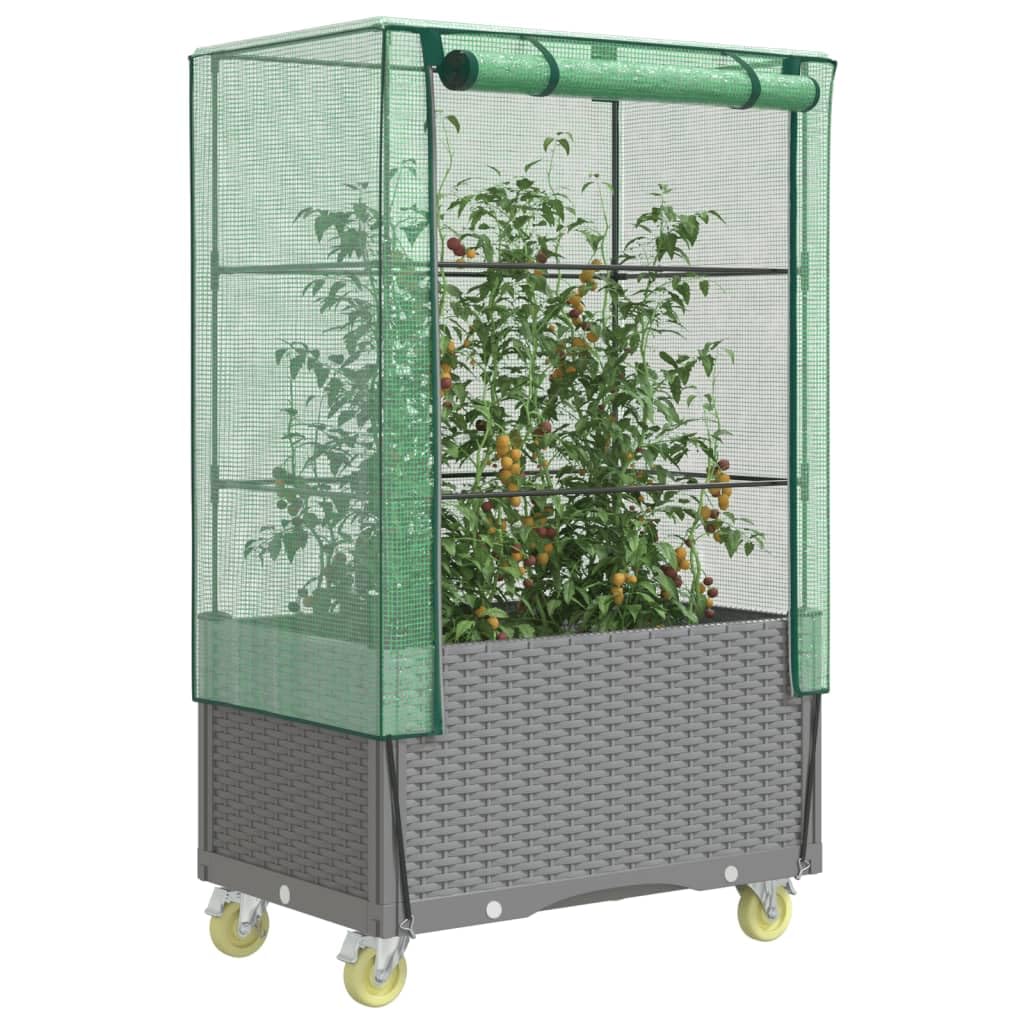 Rattan-Optik Hochbeet mit Aufsatz und Rollen 80x50x182 cm für Garten Balkon und Indoor Pflanzenpflege