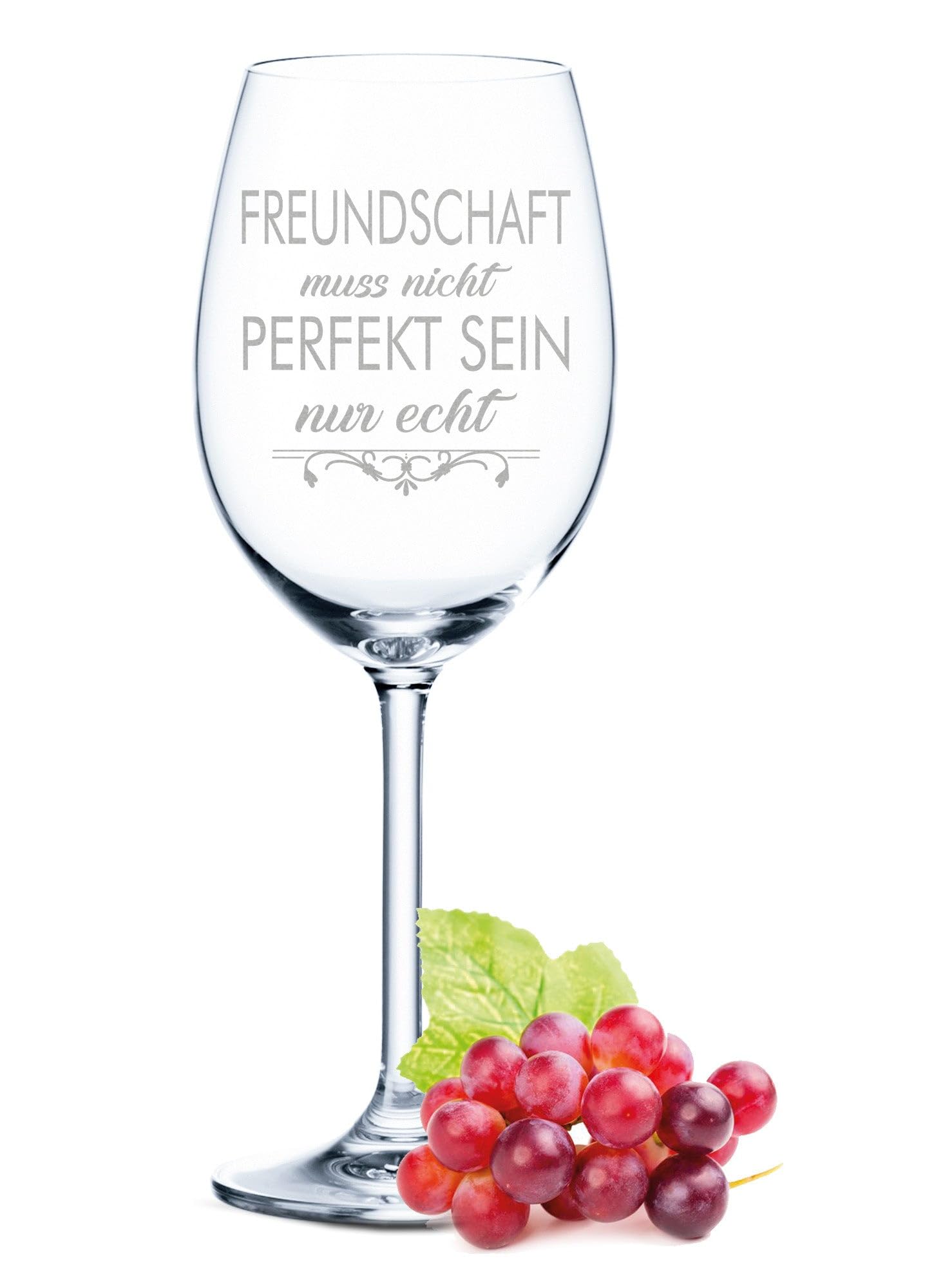 GRAVURZEILE Leonardo Weinglas mit Gravur - Freundschaft muss nicht perfekt sein - Geschenkset inkl. Holzkiste - Geschenkidee für Freundinnen - Geschenkidee für Frauen - Farbe: Daily Kiste UV