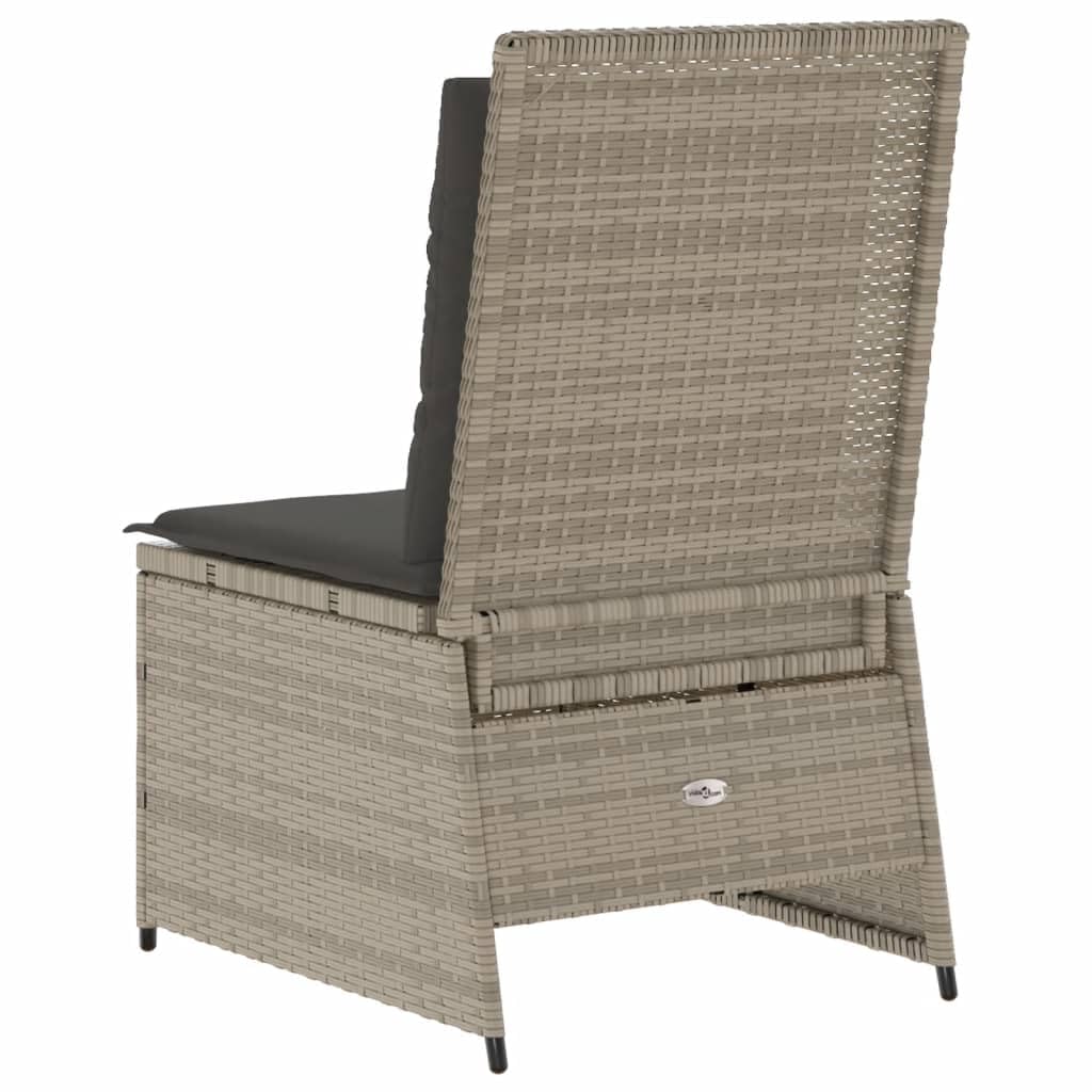 Poltrona da giardino con funzione reclinabile e cuscino, grigio chiaro, in polyrattan, divano da giardino in polyrattan, per balcone, giardino e esterni