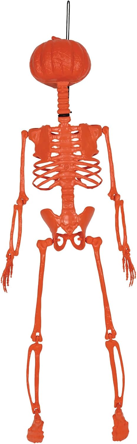 Beistle 27" Plastic Hanging Pumpkin Face Skeleton For Halloween Party Decorations, Celebrating With You Since 1900