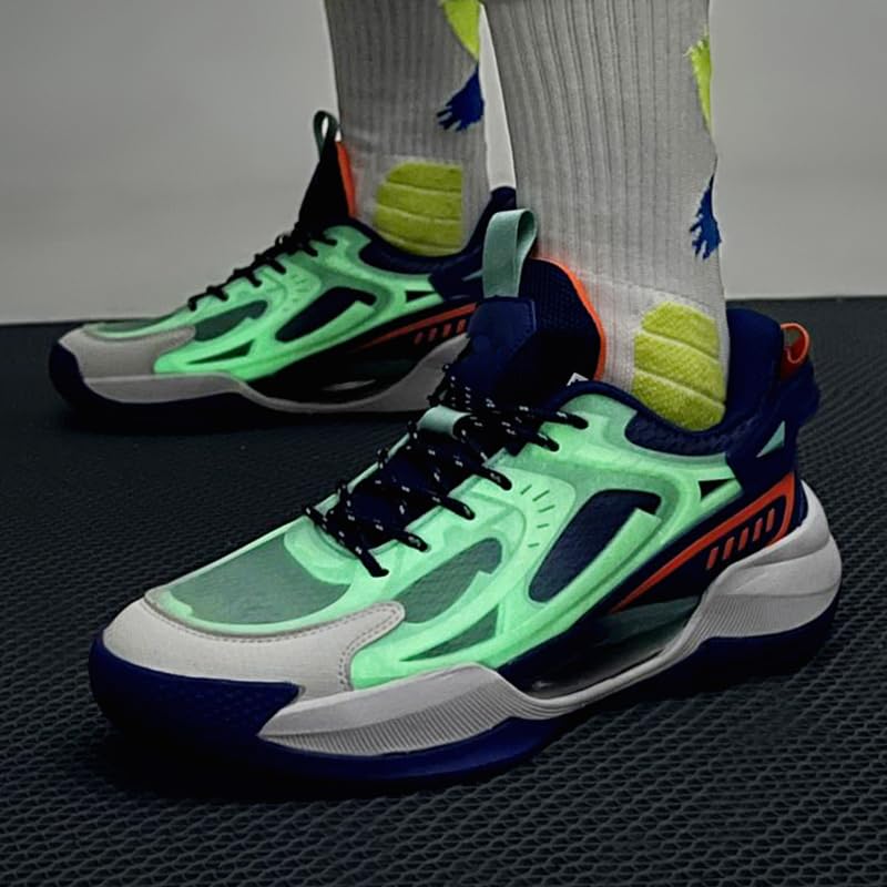 KIUSMETY Women's Men's Basketball Shoes Breathable Comfortable Leightweight Fashion Non Slip Sport Outdoor Sneakers for Woman Man Navyblue Size 7.5