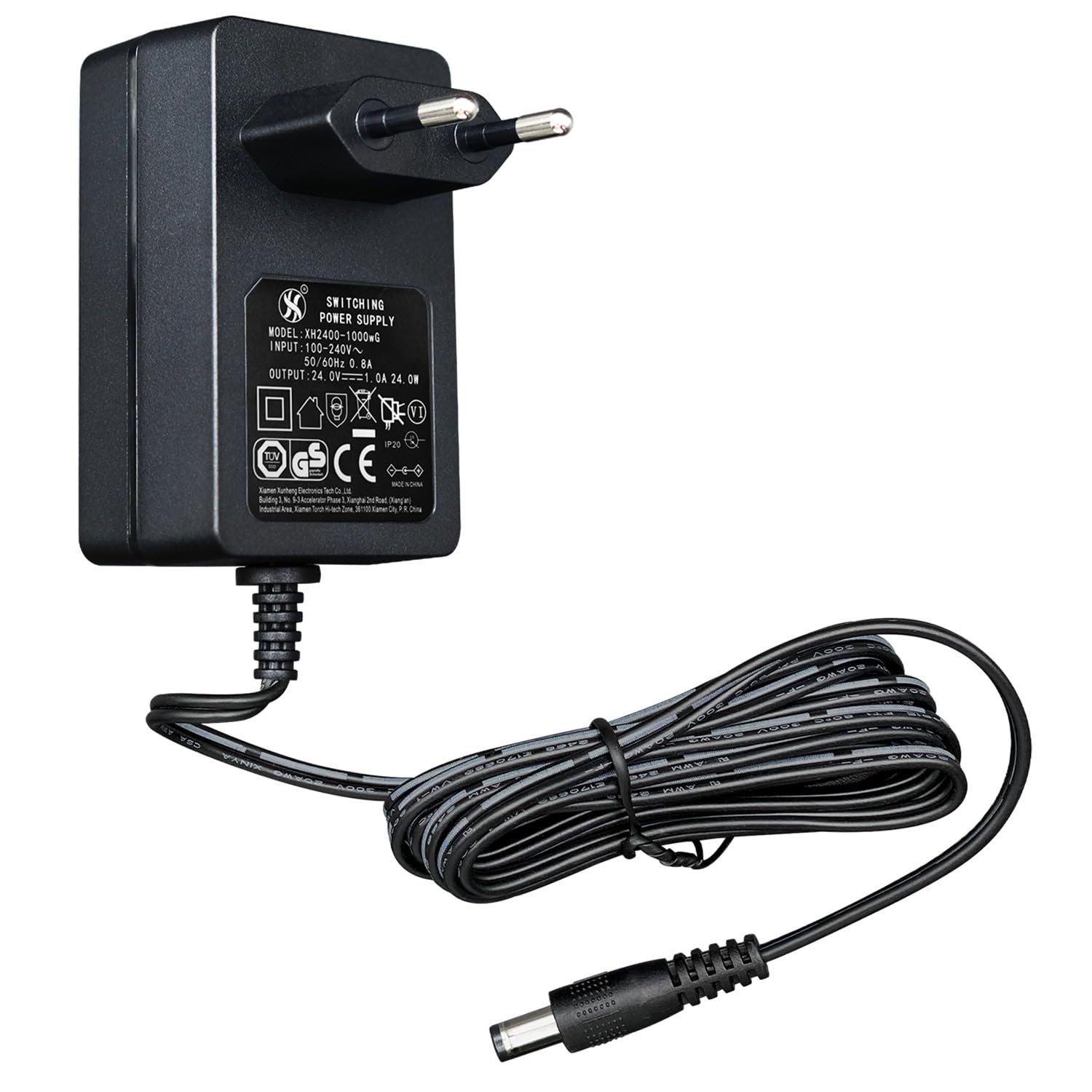 Zasilacz 24 V, 1 A, 24 W, długość 1,8 m, adapter przełącznika AC DC (wejście 100-240 V, wyjście 24 V 1A), gniazdo transformatora do montażu na ścianie DC 24 V 5,5 x 2,1 mm, znak CE