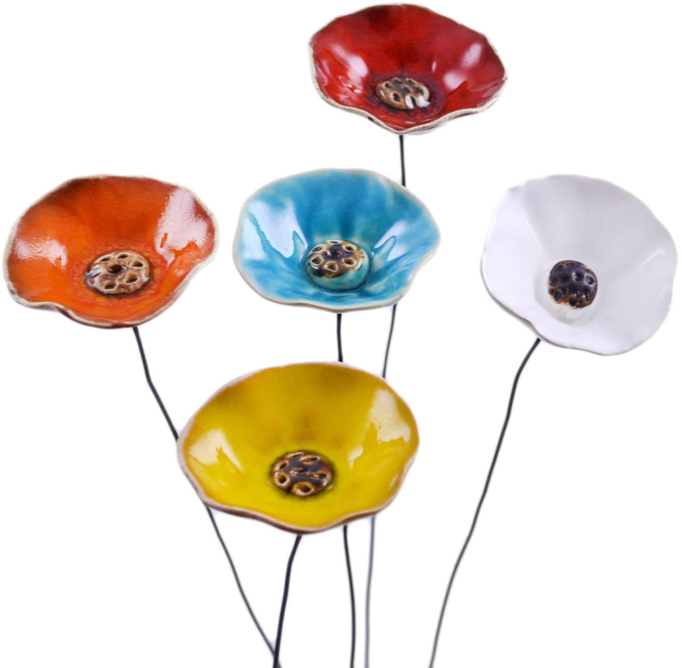 Polish Pottery 14¾-inch Ceramic Flower (Rainbow Daylily Theme) + Certificate of Authenticity