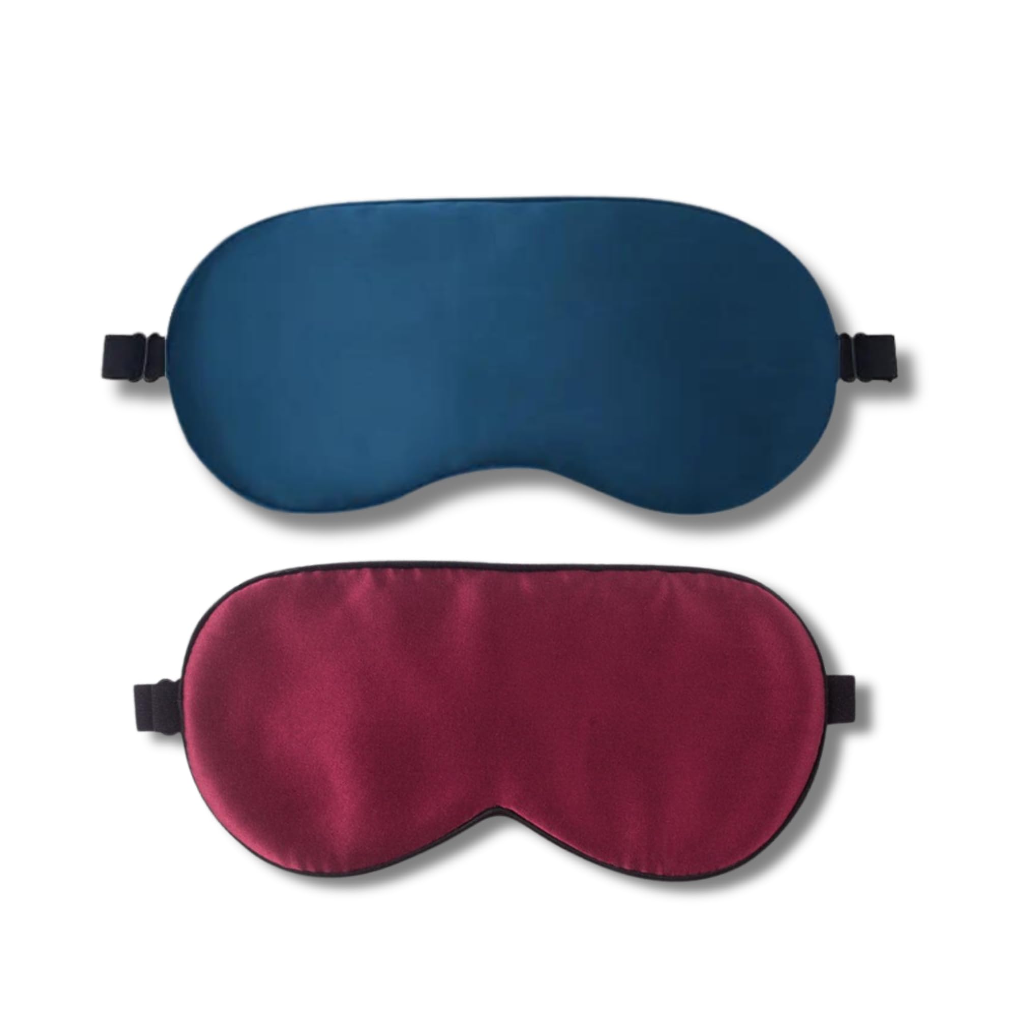 Antifaz para dormir con 4 tapones para los oídos, Máscara de dormir, Pack de 2 piezas de seda ultrasuave 100% natural y ligero con correa elástica ajustable + Tapones para dormir (Granate/Azul)