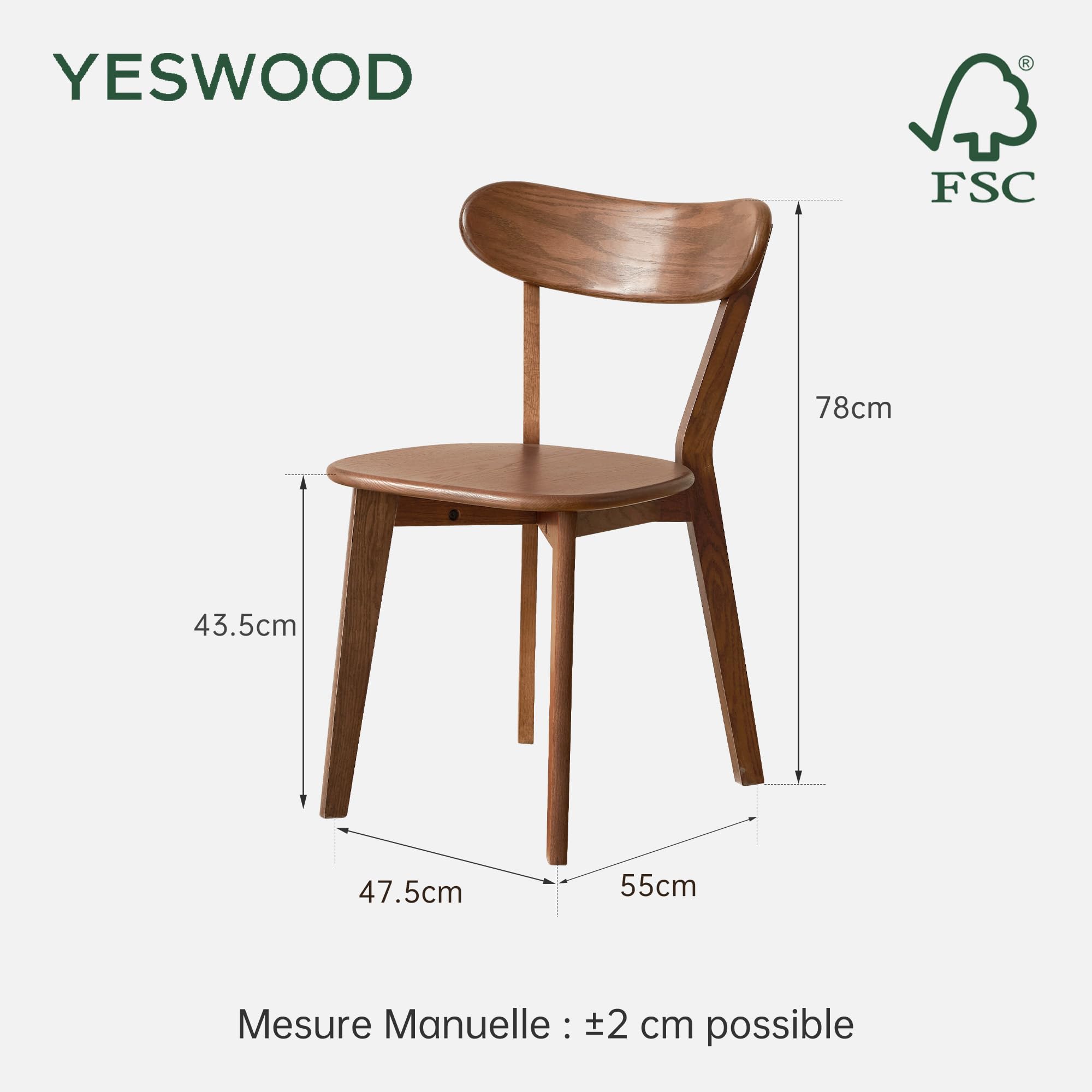 YESWOOD Lot de 6 Chaises de Salle à Manger en Chêne Massif, Noyer