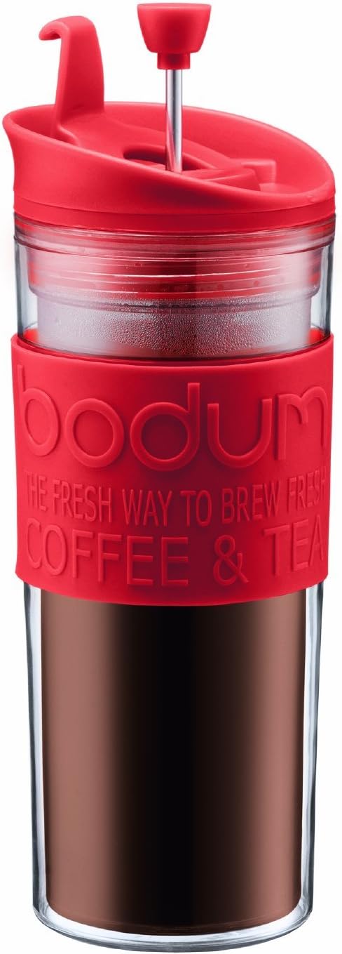 Bodum Travel Press, Vacuum Insulated, Stainless Steel Portable Coffee Maker and Tea Press, 15oz, Black