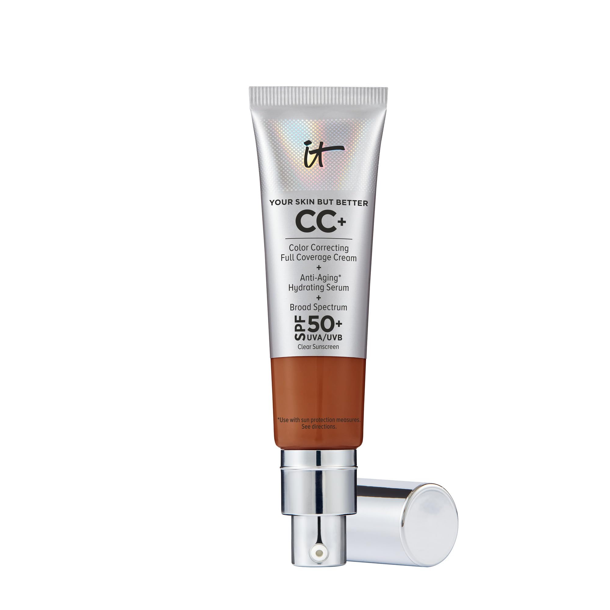 IT Cosmetics CC+ Cream - Natural Full Coverage Foundation With SPF 50+, Color Corrector & Anti-Aging Hydrating Serum, Hyaluronic Acid + Peptides, Lightweight Up To 24H Wear, All Skin Types- 1.08 fl oz