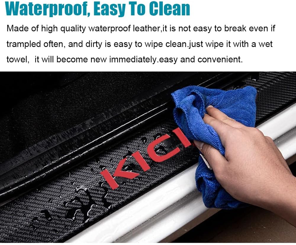 LEXLEY For 2018-2026 Kicks Carbon Fiber Style Leather Door Sill Protector Anti-Dirty Scuff Plate Cover Guard Sills Protector Trim,Welcome Pedal Protect 4PCS -RED