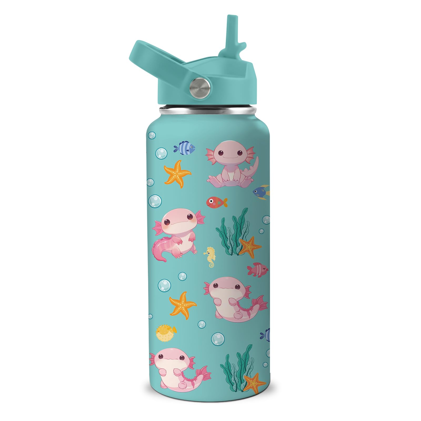 CTATDIOP 32oz Axolotl Water Bottle with Straw - Christmas Birthday Gifts for Axolotls Lover - Axolotl Themed Tumbler - Cute Axolotls Stainless Steel Coffee Cup for Sports, Gym, Travel, School