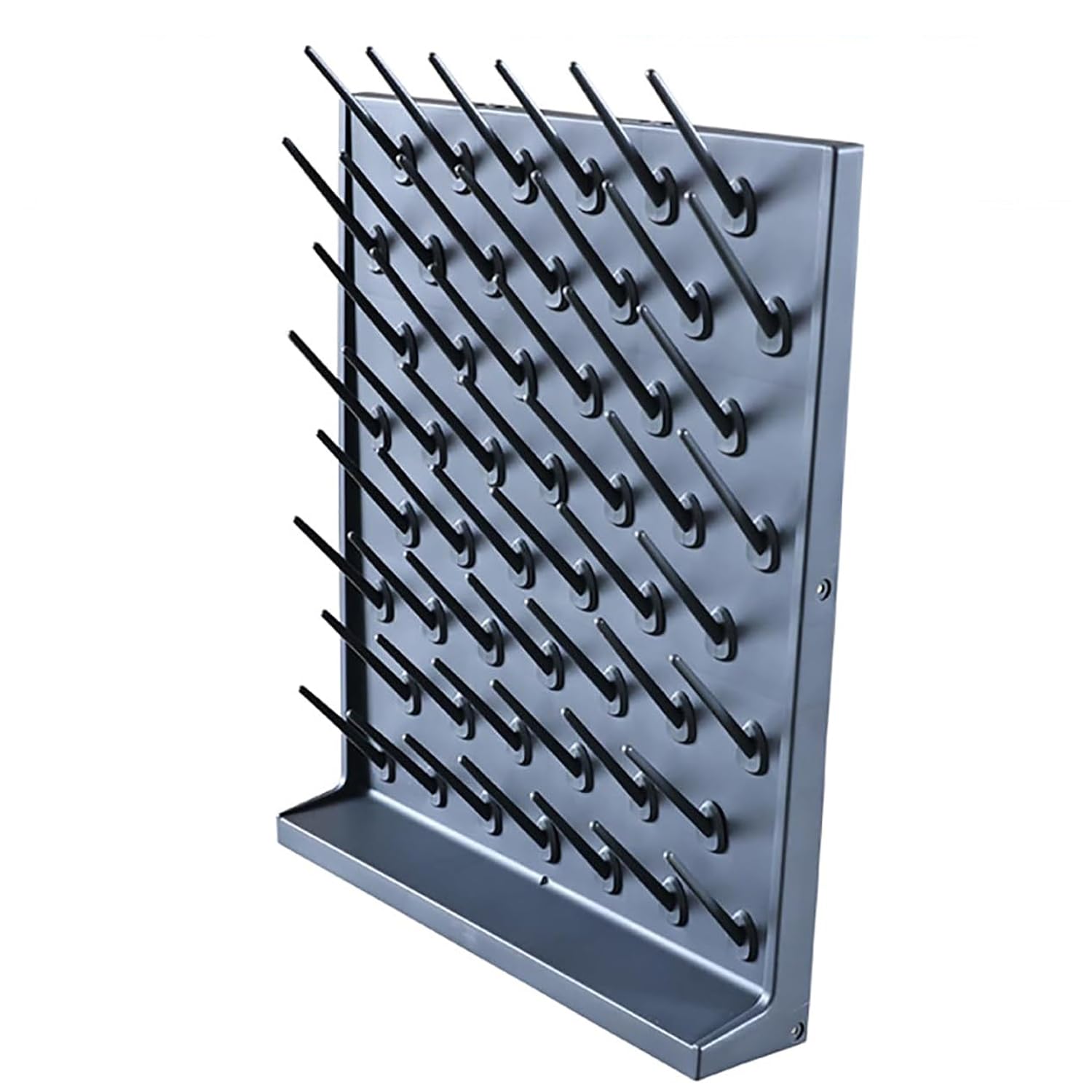 Scolapiatti per vetreria da laboratorio con pioli staccabili, design ad angolo di 45° per un drenaggio efficiente, montaggio a parete per provette e boccette