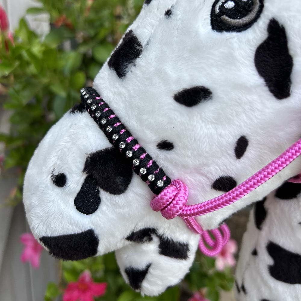 Ethologischer Halfter mit Kordel + Decke + Fliegenhaube für Hobby Horse, Schwarz und Rosa