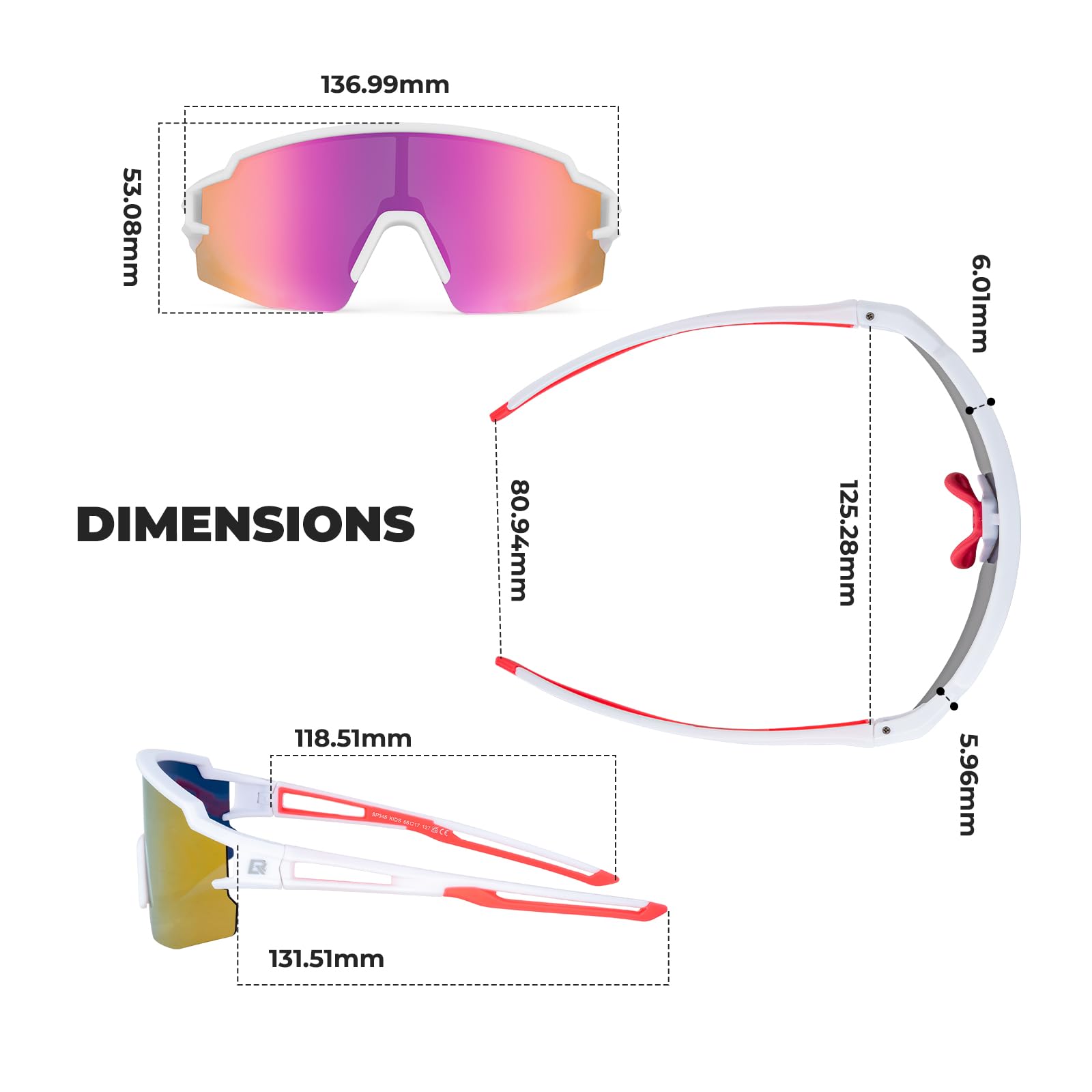 ROCKBROS Fahrradbrille Kinder Sportbrille, Polarisierte Sonnenbrille UV400 Radbrille Winddicht TR90 für Jungen Wandern Running