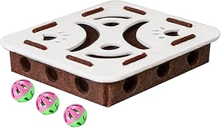 猫のスクラッチ パズル エンリッチメント ボックス - インタラクティブな猫のパズルおもちゃ、ボール付き精神刺激ボックス スクラッチ | フェルトエンリッチメント迷路ホームリビングルームプレイエリアアパート行動トレーニング一人時間AF